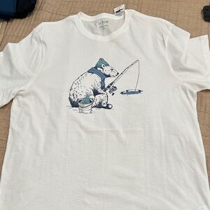 J. Crew White T-Shirt with Fishing Bear Graphic